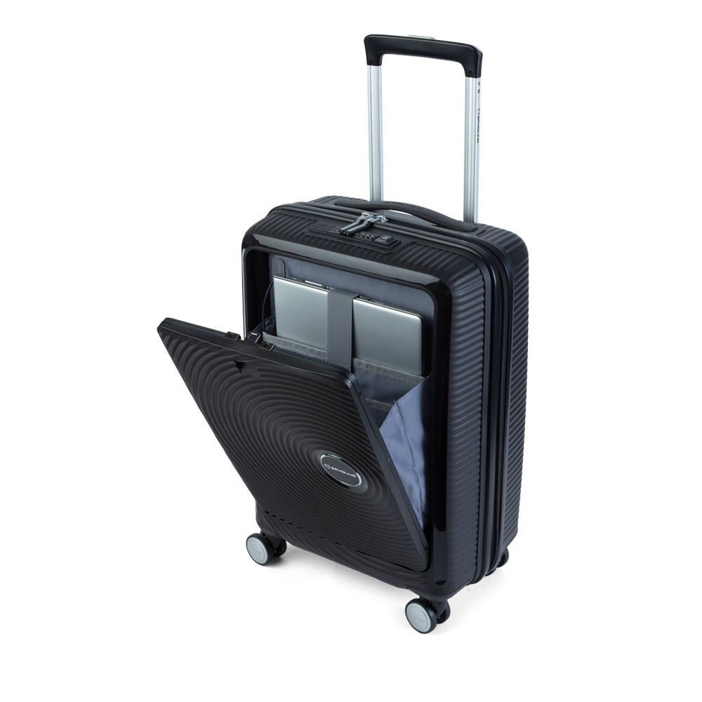 Maleta Disco Front Pocket Spinner 55/20 Negro Cabina 45 Lts
