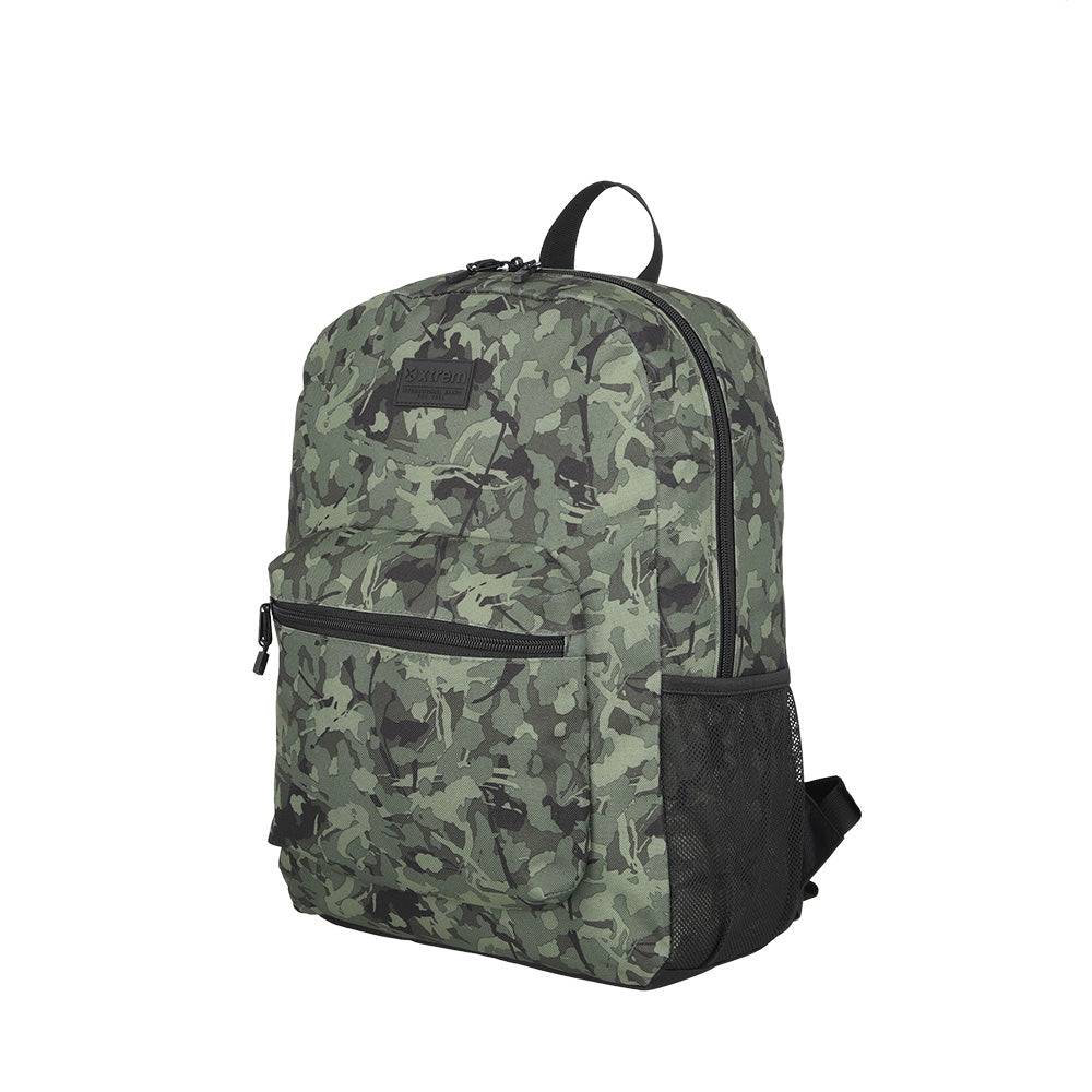 Pack Triple mochila urbana hombre + lonchera + estuche verde/camo