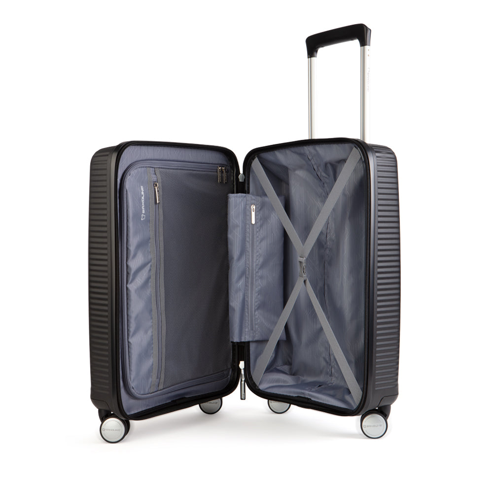 Maleta Disco Front Pocket Spinner 55/20 Negro Cabina 45 Lts