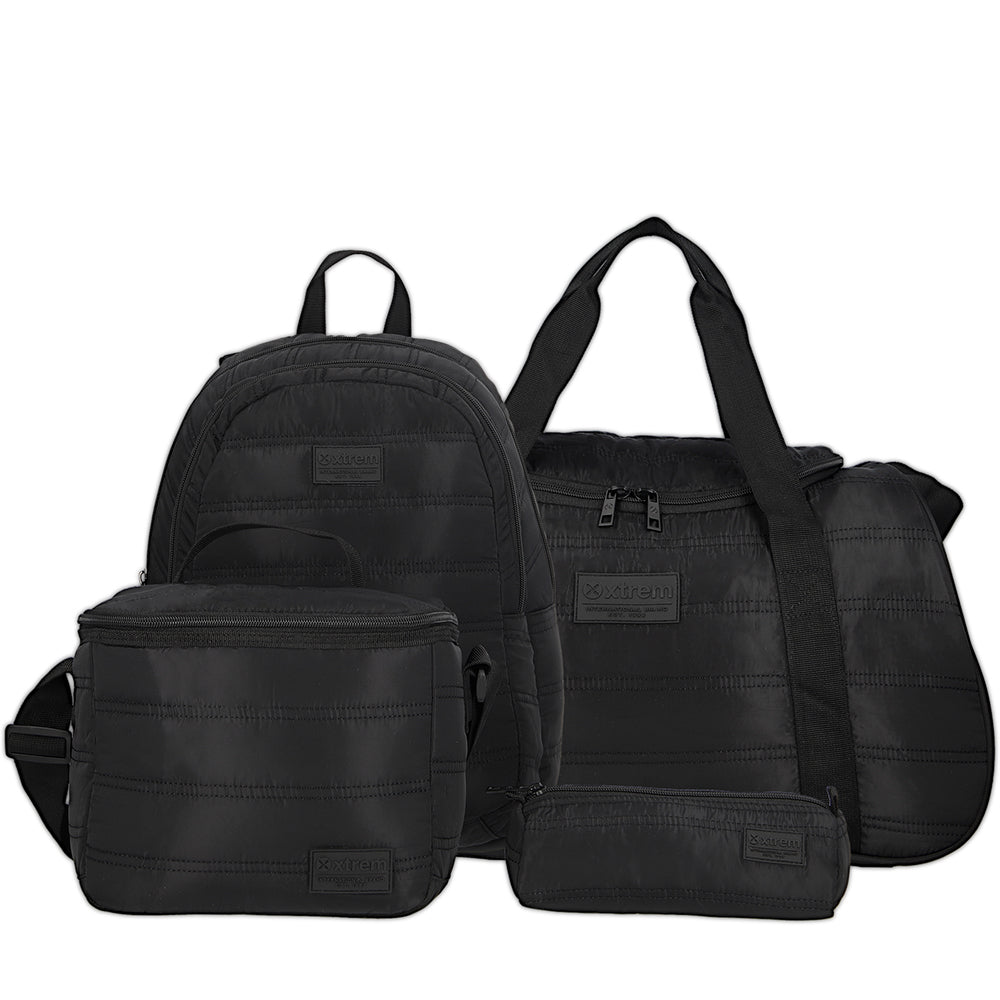 Mega Pack mochila urbana unisex + bolso deportivo + lonchera + estuche negro