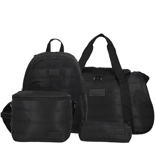 Mega Pack mochila urbana unisex + bolso deportivo + lonchera + estuche negro